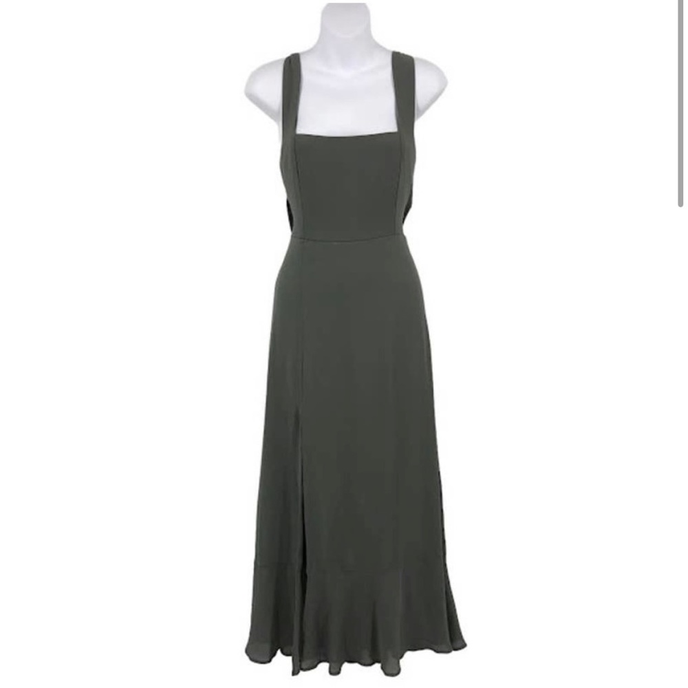 Show Me Your Mumu Claire Midi Dress M Square Neck Smocked High Slit Chiffon